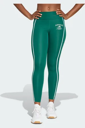 adidas Leggings verde universitario y blanco tiza de corte alargado Optime Heritage de
