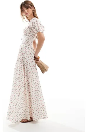 Esmée Vestido playero largo con estampado floral, lazada delantera y mangas abullonadas exclusivo de