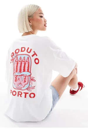 New Look Camiseta blanca extragrande con logo de sardinas de