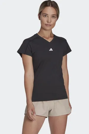 adidas Camiseta negra básica con cuello de pico y logo minimalista Aeroready Train Essentials de
