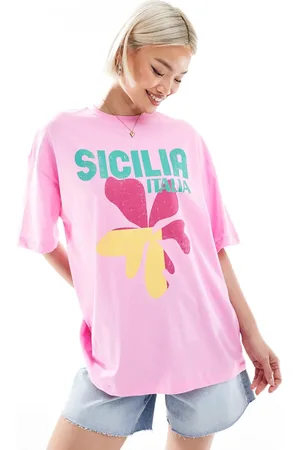 New Look Camiseta rosa extragrande con logo Sicilia de