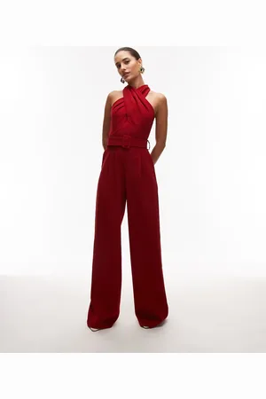 MANGO Mono largo rojo oscuro sin mangas con detalle de cinturón de