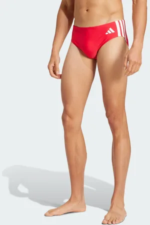 adidas Slips de baño rojo rubí y blancos con 3 rayas de