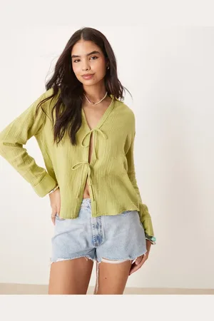 Abercrombie & Fitch Camisa playera verde holgada de tejido texturizado de