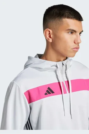 adidas Sudadera gris transparente y magenta real con capucha Tiro 25 Essentials de