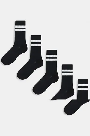 Only & Sons Pack de 5 pares de calcetines negros con rayas blancas estilo tenista de