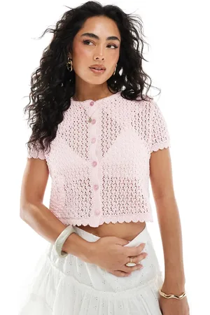 Miss Selfridge Cárdigan de manga corta de punto pointelle de -Sin color