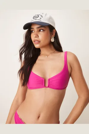 Abercrombie & Fitch Top de bikini color frambuesa anudado en la espalda con aro en forma de pico en el escote de (parte de un conjunto)