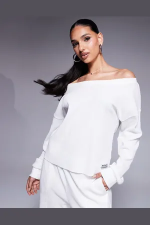 ASOS Top color con escote Bardot de punto gofrado de Weekend Collective (parte de un conjunto)-Blanco