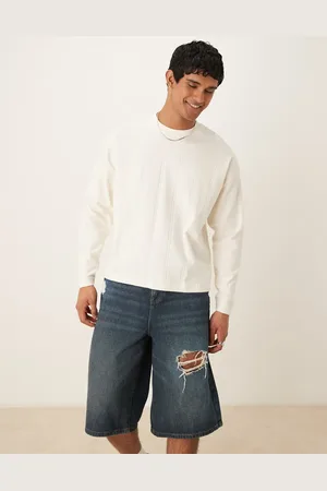 ASOS Camiseta color crema de manga larga y corte cuadrado extragrande de canalé texturizado de -Blanco