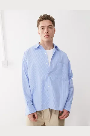 Reclaimed Camisa azul a rayas de corte cuadrado extragrande de -Multicolor