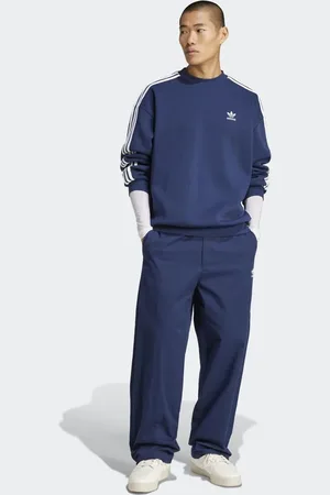 adidas Sudadera azul marino nocturno extragrande con cuello redondo Adicolor de