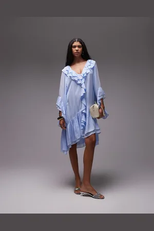 & OTHER STORIES Vestido corto azul pálido con volantes y bajo escalonado de chifón transparente de