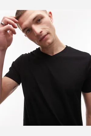 MANGO Camiseta negra con cuello de pico de