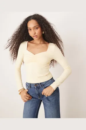 ASOS Top ceñido de manga larga con fruncido en el pecho de poliamida de