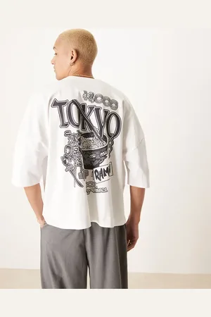 ASOS Camiseta blanca de corte cuadrado extragrande con estampado trasero de tejido grueso de 240 g/m² de