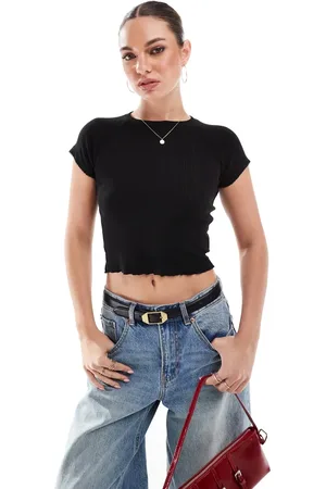 Cotton On Camiseta negra entallada de punto pointelle de Cotton On