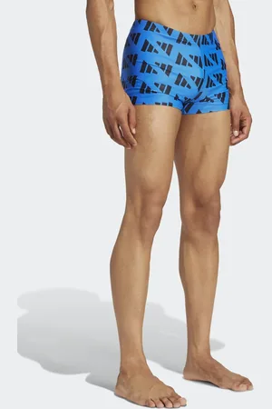 adidas Shorts de baño de 2" azul real luminoso y negros estilo bóxer con estampado gráfico de logo