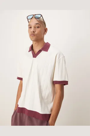ASOS Camiseta color crema de corte cuadrado holgado con solapas en contraste de -Blanco