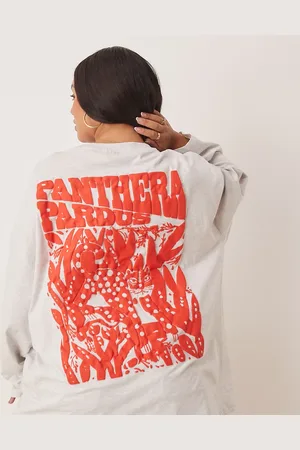 ASOS Camiseta color hielo jaspeado extragrande de manga larga con estampado gráfico de leopardo de ASOS DESIGN Curve-Gris