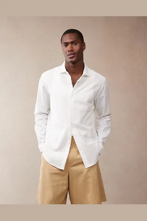 ASOS Camisa de vestir blanca de corte estándar con cuello italiano de tejido efecto lino de
