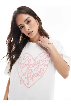 Cotton On Camiseta rosa y blanca de corte cuadrado con estampado gráfico "Okay fine" premium de Cotton On-Gris