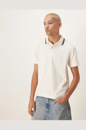ASOS Polo beis de corte cuadrado con ribetes en las solapas de canalé de -Blanco