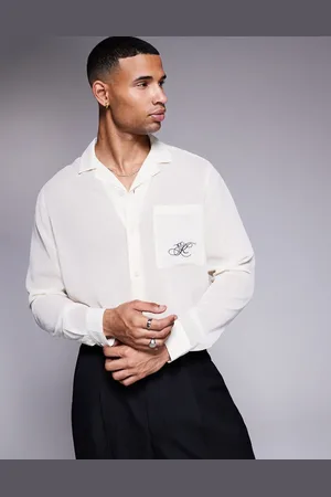 ASOS Camisa color con cuello de solapas y bordado en el pecho de -Blanco