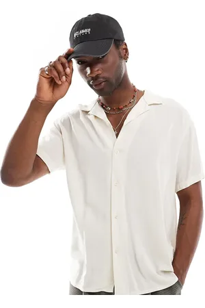 Reclaimed Camisa color de manga corta y corte cuadrado con cuello de solapas de viscosa de -Blanco