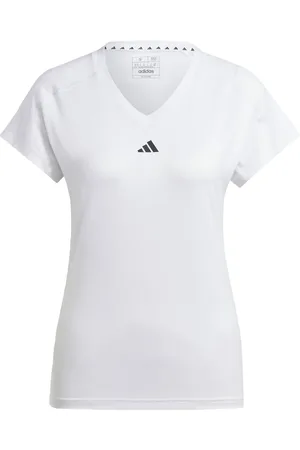 adidas Camiseta blanca con cuello de pico y logo minimalista Aeroready Train Essentials de