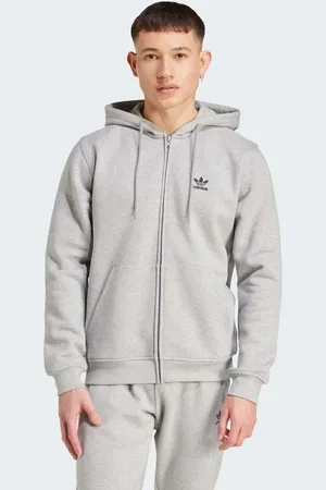 adidas Sudadera gris medio jaspeado básica con capucha y cremallera Trefoil Essentials de