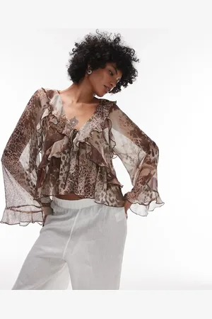 MANGO Blusa con estampado animal variado y mangas acampanadas de