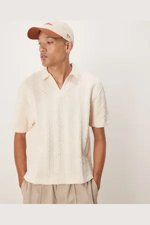 ASOS Polo color de corte cuadrado holgado de tejido grueso texturizado efecto punto de ochos de -Blanco