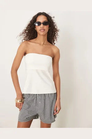 Abercrombie & Fitch Top de tubo largo color con detalle plegado de -Blanco