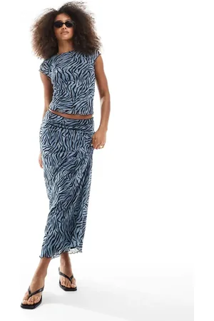 JJXX Falda larga azul con estampado de cebra de malla de (parte de un conjunto)-Multicolor