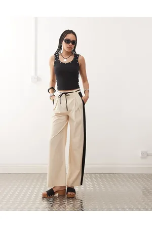 Reclaimed Pantalones con detalle de raya lateral de mezcla de lino de