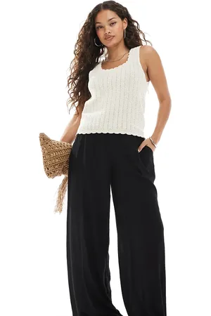 VERO MODA Pantalones negros vaporosos de pernera ancha y talle alto de