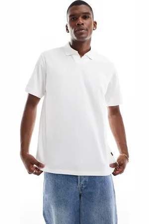 JACK & JONES Polo blanco plisado con muesca en el cuello de