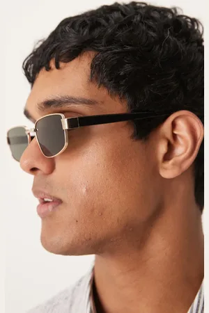 ASOS Gafas de sol doradas rectangulares de metal con lentes verdes ahumadas de