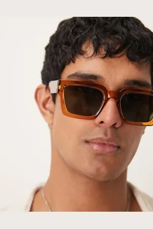 ASOS Gafas de sol ámbar cristalino cuadradas con detalle biselado y lentes verde ahumado de -Naranja