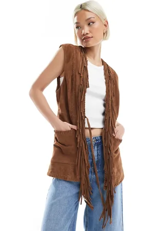 ASOS Chaleco color con flecos de ante prémium de -Marrón