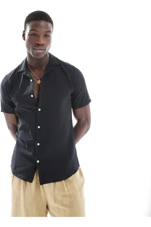 Only & Sons Camisa negra con cuello de solapas de mezcla de lino de -Neutro