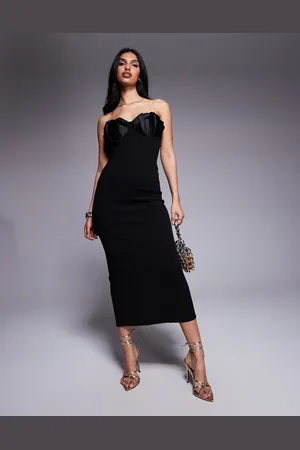ASOS Vestido midi de tejido efecto neopreno con escote palabra de honor y copas con pliegues de