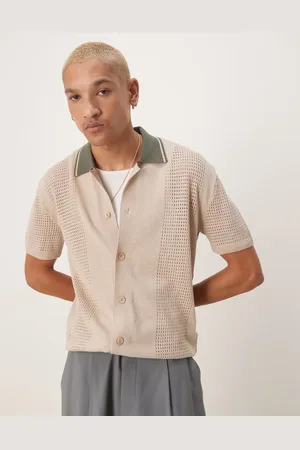 ASOS Polo beis de corte cuadrado holgado con botones y solapas en contraste de punto de -Blanco
