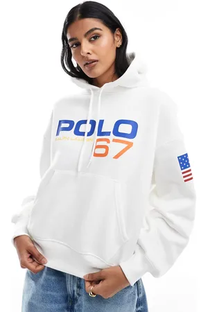 Ralph Lauren Sudadera blanca con capucha y estampado deportivo de
