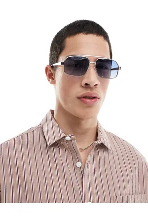 ASOS Gafas de sol estilo aviador con montura plateada de metal y lentes azules degradadas de