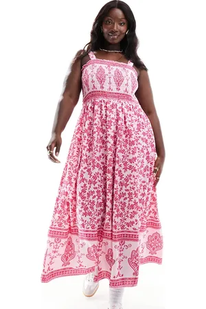 Yours Vestido largo rosa fruncido con estampado de cachemir de -Multicolor