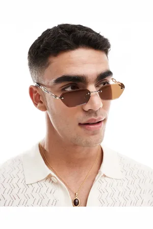 ASOS Gafas de sol doradas rectangulares con montura al aire y lentes marrones de