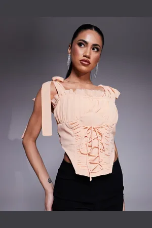ASOS Corsé color con detalle de cordones de chifón de -Rosa