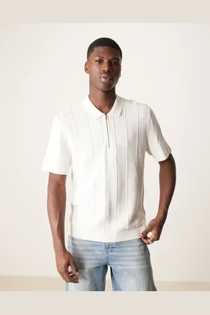 Abercrombie & Fitch Polo color de manga corta con cremallera corta de punto de -Blanco